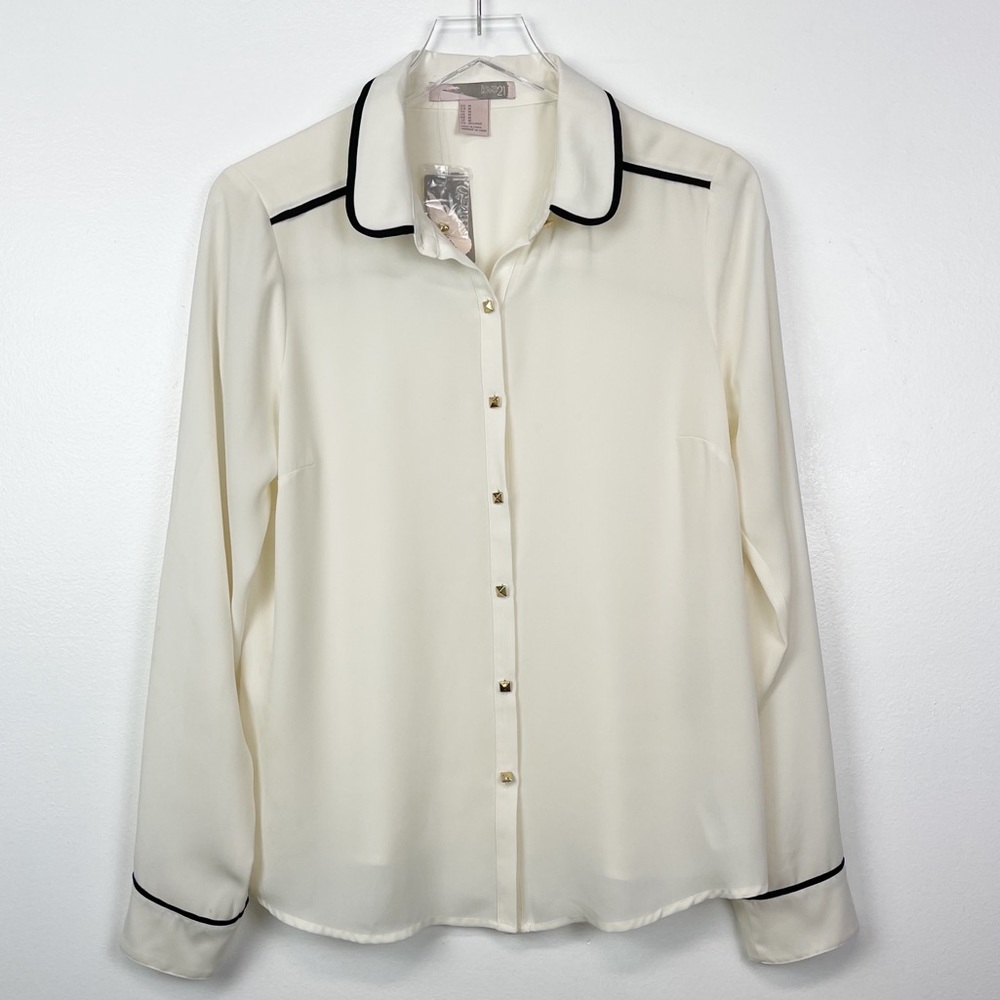 Forever21 Cream Long Sleeve Blouse, Size M